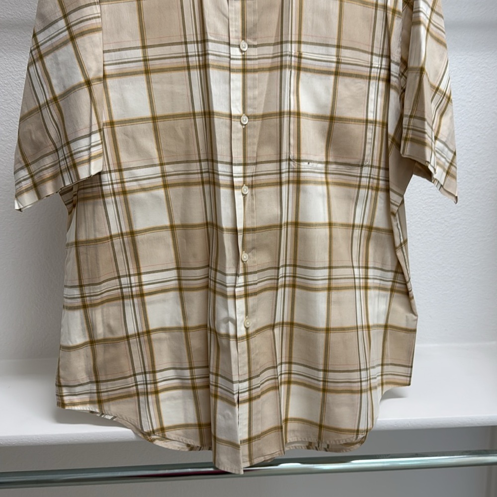 Turnbury Men’s XL‎ Short Sleeve Button Down Tan Plaid Dress Shirt 100% Cotton - Picture 3 of 14
